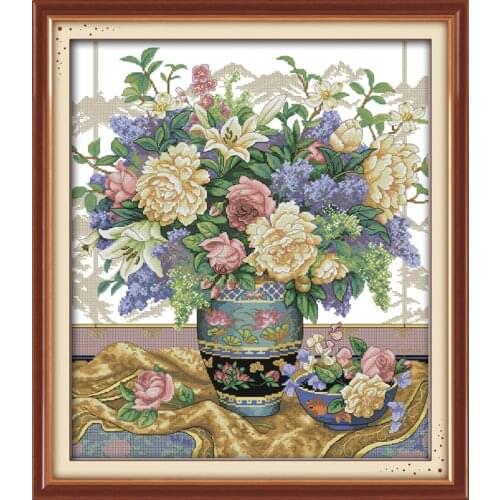 Free Ship Handmade Oriental Vase Painting Counted Cross Stitch 11CT 14CT flowers Cross Stitch Sets Embroidery Kits Needlework-9