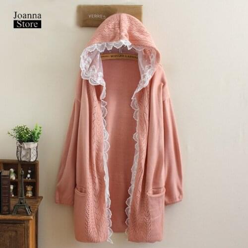 Harajuku kawaii women jacket lace patchwork pregnant plus size cardigan knitted coats and jackets women fall coat hooded clothes