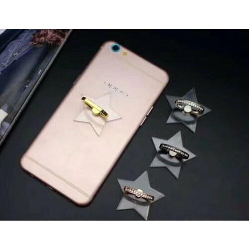 Transparent Star 360 Degree Five-pointed star Metal Finger Ring phone Stand Holder clear Bracket 4 colors