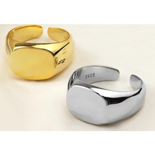 925 Sterling Silver Men Ring Square Simple Signet Resizable Rings for Male Women Couples Wedding Band Engrave Jewelry Gifts