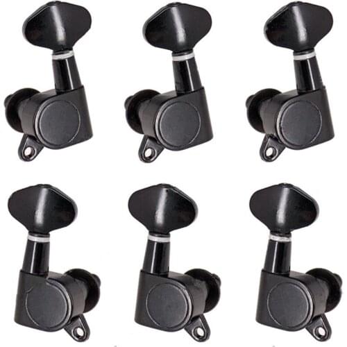 A Set of 6 Pcs Black Sealed-gear Acoustic Electric Guitar Tuning Pegs Tuners Machine Heads with alloy flower handle guitar parts