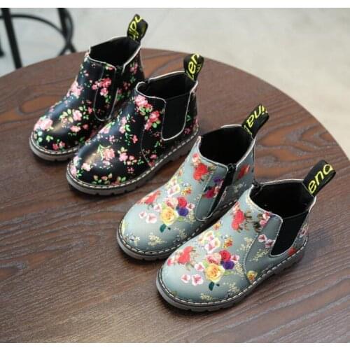 2021 new printing childrens size 21-36 spring and autumn and winter girls pu boots