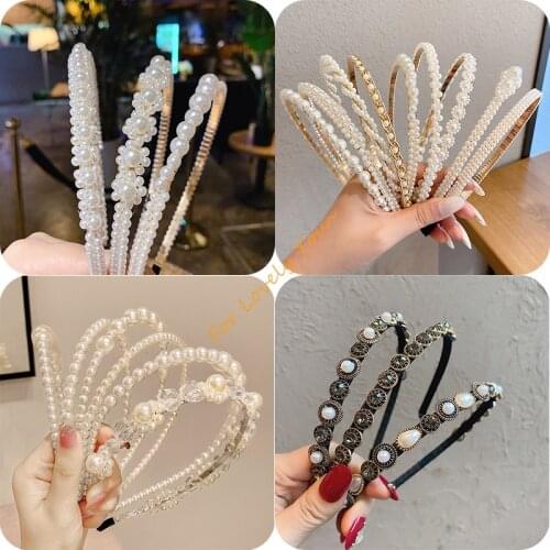 Fresh New Big Pearl Girl Diamond Headbands for Women Hair Bands Korea Simplicity French Retro Metal Accessories