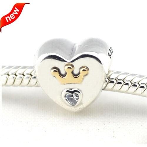 Fits For Pandora Bracelets Majestic Heart Charms with 14k Real Gold 100% 925 Sterling Silver Beads Free Shipping