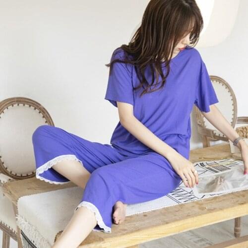 Casual Pajamas Women 's Short-Sleeved Clothes Lace Cotton Leisure Tops Japanese-Style Home Suit Female Plus Size Home Wear Sets