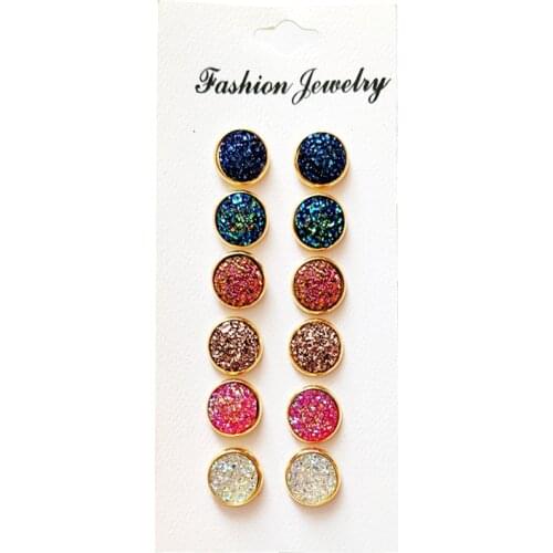 Multi Assort Colors 12mm Druzy Stud Earrings Faux Resin Crystal Button Drusy Earrings Jewelry For Lady Simple and Trendy Style
