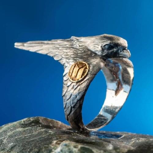 3D Silver Ring Personalized Thumb Silver Ring With Hawk Motif Resurrection Ertugrul Sequence Ring Solid Turkish Men Jewelry