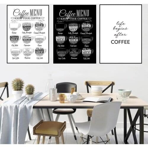 Nordic Black And White Canvas Painting Coffee Menu Coffee Shop Poster Nordic Mural Art Prints Modern Living Room Home Decoration