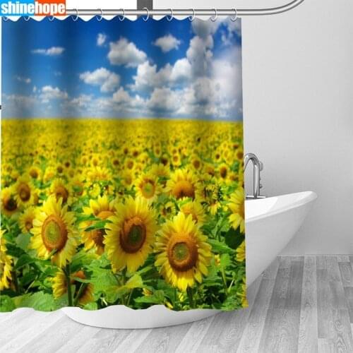 Sunflowers Bath Curtains Polyester Bathroom Waterproof Shower Curtain With Plastic Hooks 180X200cm