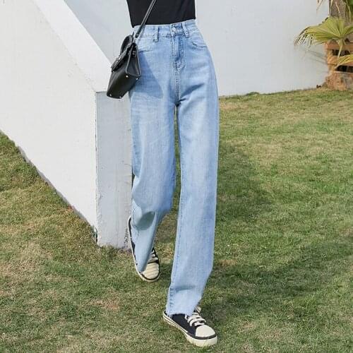 New Autumn Denim Trousers Women Wide-leg Pants High Waist Soft Thin Cotton Jeans Female Demin Pants Simple Design