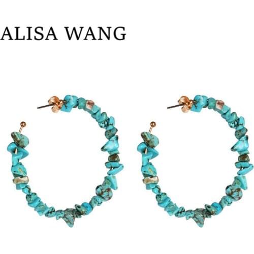 New Vintage Earrings for Women Round Circle C Shape Statement Earrings 2019 Geometric Blue Stone Earring Fashion Jewelry