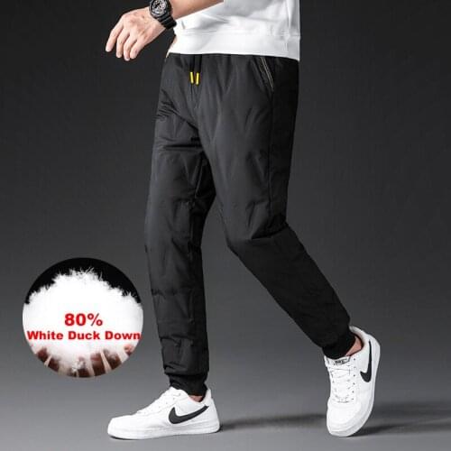 2021Winter Mens 80% White Duck Cold-proof Pants Straight outside wear Business Pants Warm Waterproof Duck Down Padded Trousers