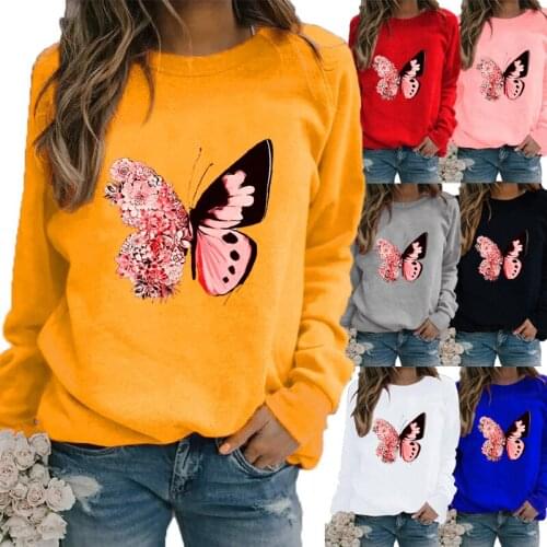 Winter Women Clothing Printed Casual Sweatshirt Long Sleeve Tops T-shirt Ladies Round Neck Pullover Blouse