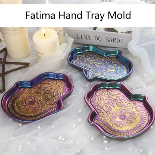1 Pc Hamsa Hand Tray Resin Mold Palm Amulet Epoxy Resin Mold Hamsa Hand Shape Holder Jewelry Plate Dish Resin Casting Molds