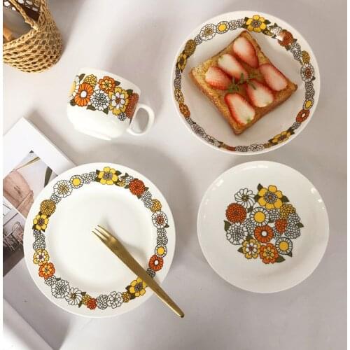1PCS Sun flower Bone china Tableware Plate Simple pattern Style Dish Plate Flat plate pasta dessert plate coffee cup saucer