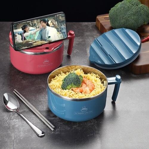 1000ML Instant Noodle Bowl Stainless Steel Big Bowl with Cover Kitchen Soup Noodle Rice Instant Noodle Cup