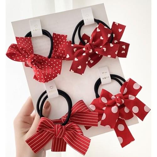 2 Pcs/Set Children Cute Dot Striped Lattice Heart Bow Hair Bands Baby Girls Lovely Scrunchies Rubber Bands Kids Hair Accessories