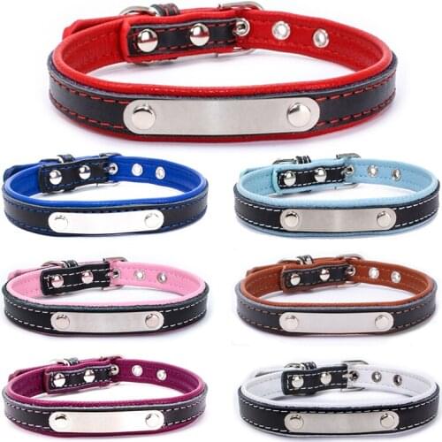 20PCS / LOT Adjustable Pet Dog Cat Collar Leather Pet Collar Stainless Steel DIY Lettering Dog Collar Pet Supplies