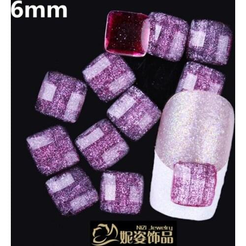 200pcs 6mm Resin Nail Rhinestones Amethyst Color Square Shape Flatback Glue On Beads For Jewelry Making Nails Art Decoration DIY