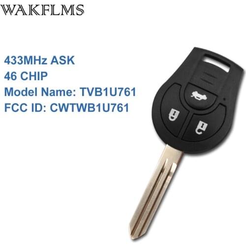 3 Button Remote Car Key 433Mhz For Nissan/Renault Pulse Scala Micra K13 Juke 2010 2011 2012 2013 2014 with 46 Chip CWTWB1U761