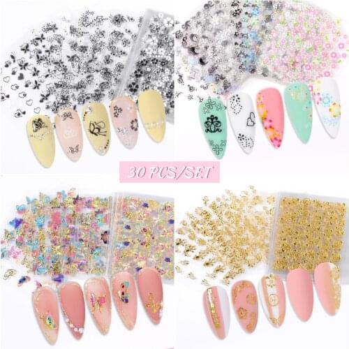 30/10Pcs/Set 3D Colorful Butterfly Nail Foil Stickers Flower Brand Designs Self Adhesive Decals Manicure Nail Art Decorations