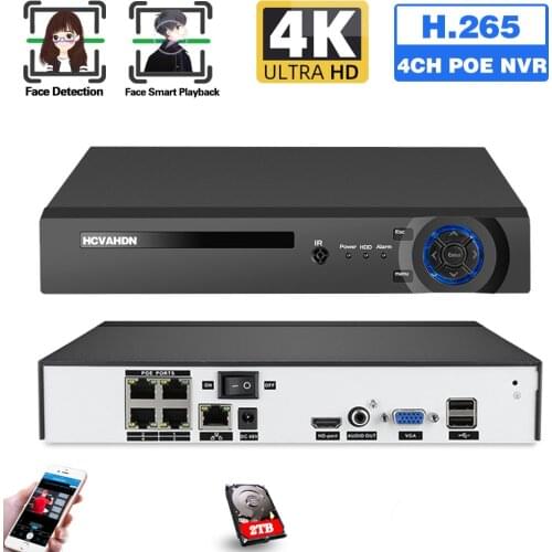 4k 4CH Network Video Surveillance Recorder POE NVR Face Detection 8MP 4 Channel CCTV POE NVR Recorder for IP Camera System XMEYE