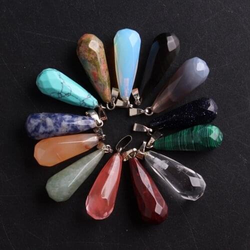 50pcs Natural stone Turquoises lapis Quartz Crystal Amethysts Opal Water Drop Pendant for Jewelry making necklace Accessories