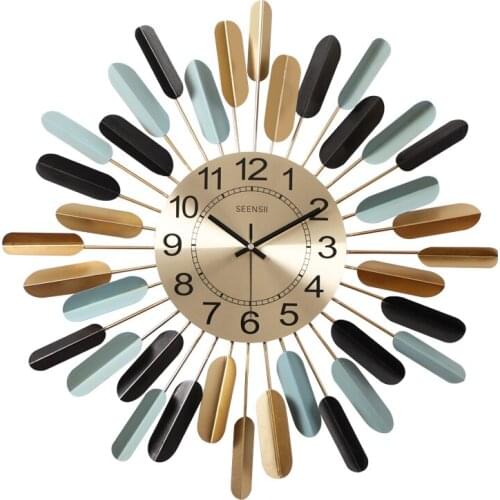 American Wrought Iron Sun Shape Wall Clocks Wall Hanging Crafts Decoration Home Livingroom Wall Mural Ornaments Wall Sticker