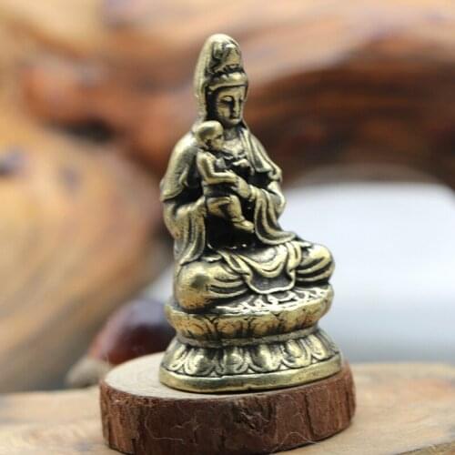 Antique Solid Brass Guanyin Bodhisattva Figurines Retro Copper Animal Tea Pet Desktop Ornament Decor Crafts Keychain Pendants