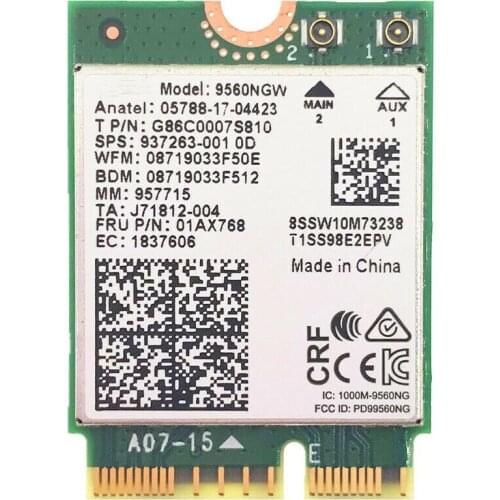 Wireless Card Intel Dual Band AC 9560 9560NGW 802.11ac 1.73Gbps BT 5.0 NGFF CNVI Card 100% Brand New And High Quality Hot Sale