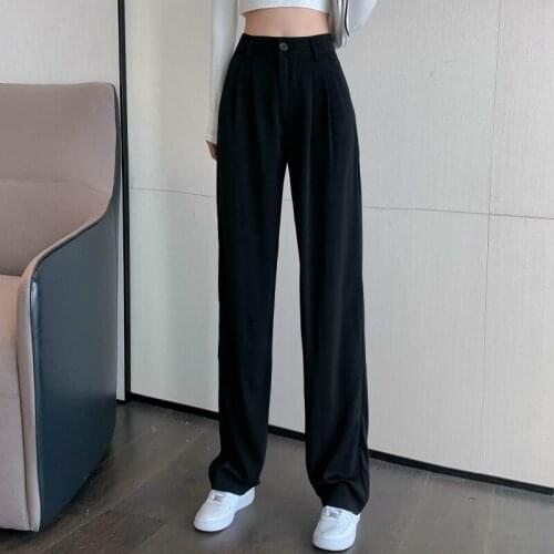 Wide Leg Pants Women Spring Ulzzang Terndy Thin Solid High Elastic Full Length Girls Trousers Chic New Soft Minimalist Oversize