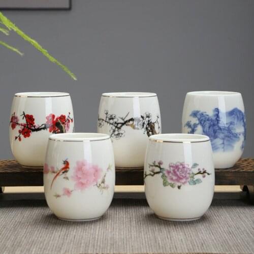 Porcelain Water Cup Big Volume Ceramic Tea Cup Japanese Household Teacup 150ml Bird Tea Bowl Rose Flower Tea Mug