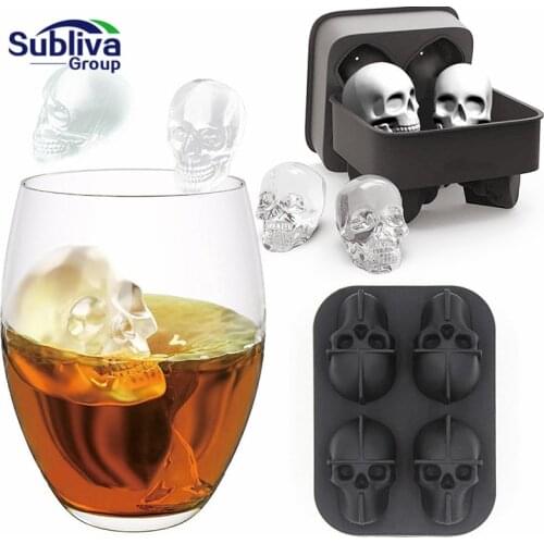 Skull Shape 3D Ice Cube Mold Cool Whiskey Wine Cocktail Ice Cube Tray Silicone Maker Skeleton Form Ice Cram Mould DIY Tools