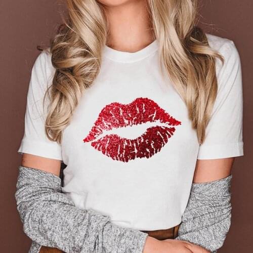 Women Printing Sexy Lovely Lip Funny Short Sleeve Fashion Female Tops Print Cartoon Lady Graphic Clothes Tees Tshirt T-Shirt