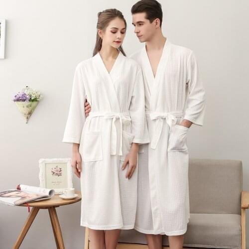 Wedding Couple Unisex Bath Hotel Waffle Robe Long Sleeve Bathrobe Sexy Belted Lovers Men Nightgown Lounge Sleepwear Home Clothes