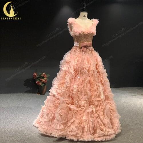 JIALINZEYI Rhine Pink flowers with gold beads luxurious вечернее платье robe de soiree вечернее платье Evening dress 2020
