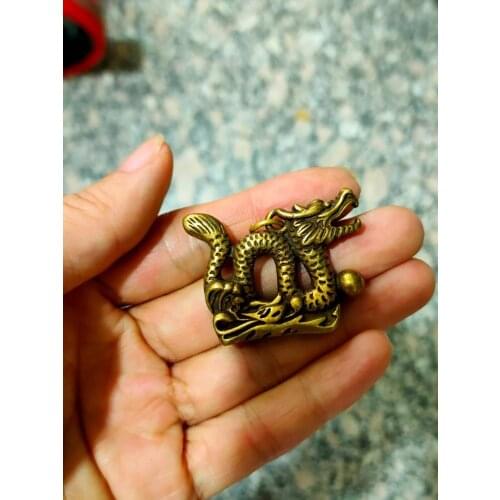 CHINA antique brass fengshui Dragon small Statue Metal crafts family decorations Key buckle Necklace pandent