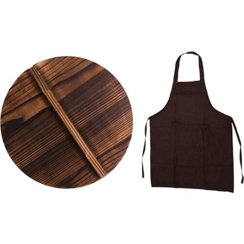 Coffee Mens Womens Bbq Cooking Butcher Kitchen Novelty Chef Apron with Kitchen Wooden Pot Cover Handle Pan Lid