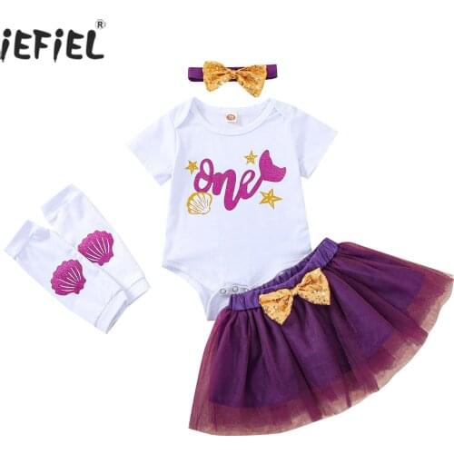 Baby Girl Clothes Sets First 1st Birthday Party Mermaid Outfit Mermaid Romper Sequin Bowknot Tulle Mesh Skirts Leggings Costume