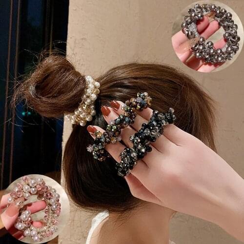 Elegant Big Simulation Pearls Hair Rope Elastic Hair Bands for Women Ponytail Holder Pearl Beads Hair Ring Accessories