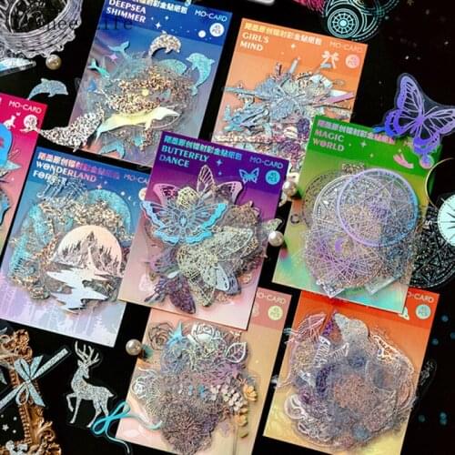 Lychee Life 45Pcs Laser Bronzing Sticker Butterfly Scrapbook Diy Mobile Phone Case PET Waterproof Bullet Journaling Sticker