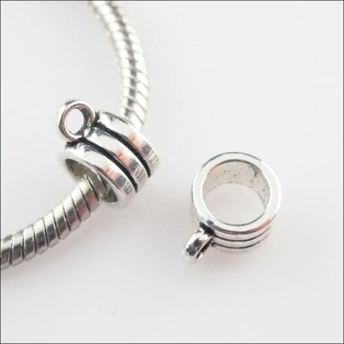 Fashion 35Pcs Tibetan Silver Color Round Charms European Bail Beads Fit Bracelet 5x11mm