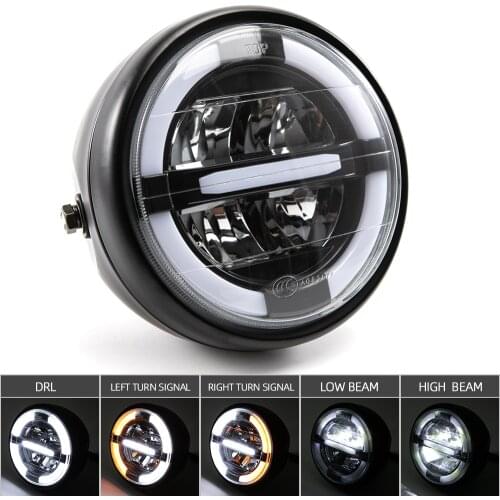 Led Motorcycle front Headlight Hi&Lo Beam Round Head Lamp Turn Signal DRL Driving Light for Harley Bobber Cafe racer Bike