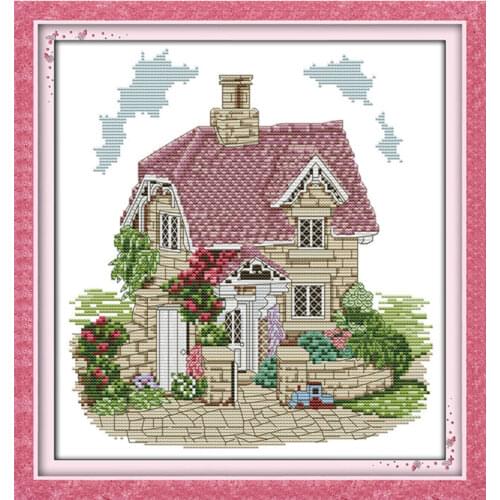 Exquisite villa cross stitch set landscape garden pattern canvas DMC color 18ct 14ct 11ct embroidery DIY handmade Dreamfounder
