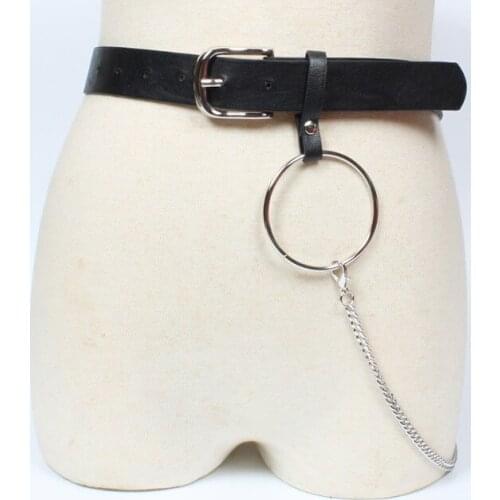 New Fashion Designer Sexy Leather Punk Harajuku Big O Ring Chain Belt Exaggerated Big Metal Ring Metal Hoop Belt for Women