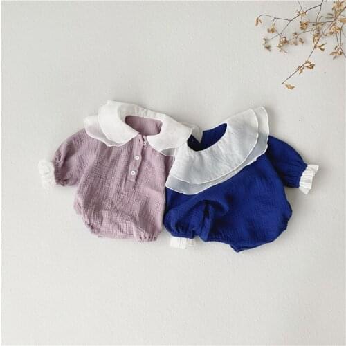 Infant Girls Clothes 0-24M New Arrival Baby Clothes Autumn Baby Girls Bodysuit Cute Mesh Collar Long Sleeve Jumpsuits