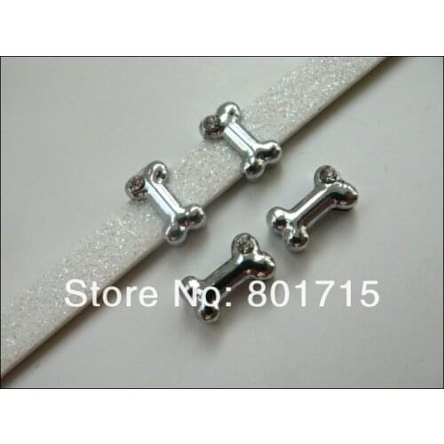 Fit Wristband keychain belt 8mm 50pcs plain bone Slide Charms DIY charms zinc alloy with one rhinestone