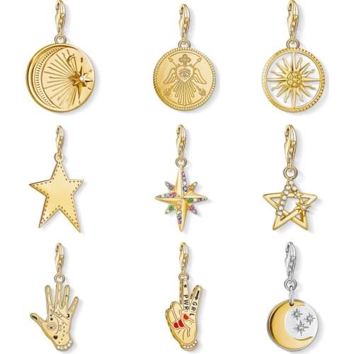 Sun Moon Star Hand Eye Coin Charms Pendants for Jewelry Making 925 Sterling Silver Fit Bracelet Necklace Women Men Wholesale