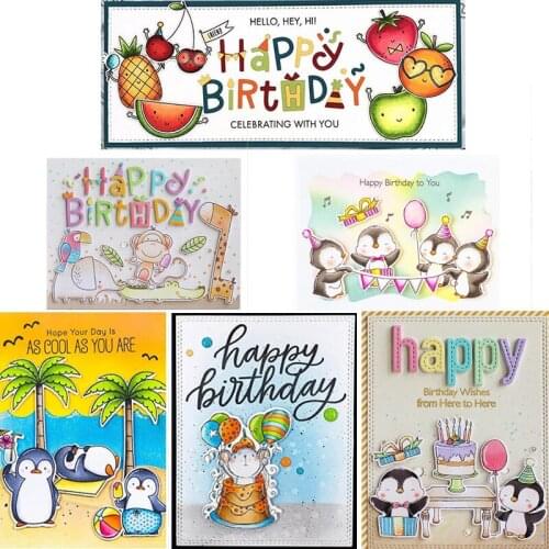 Frame Happy Birthday Animal Metal Cutting Dies Clear Stamps Transparent Silicone Seal for DIY Scrapbooking Photo Album Decorate