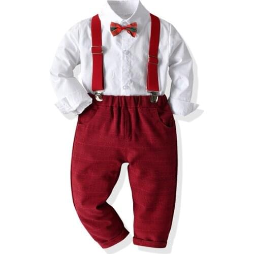 2020 New Autumn Childrens Boys Clothing Long-Sleeved Bow Tie Shirt Plaid Pants Boys Costume Kids Gentleman Formal Wedding Suit